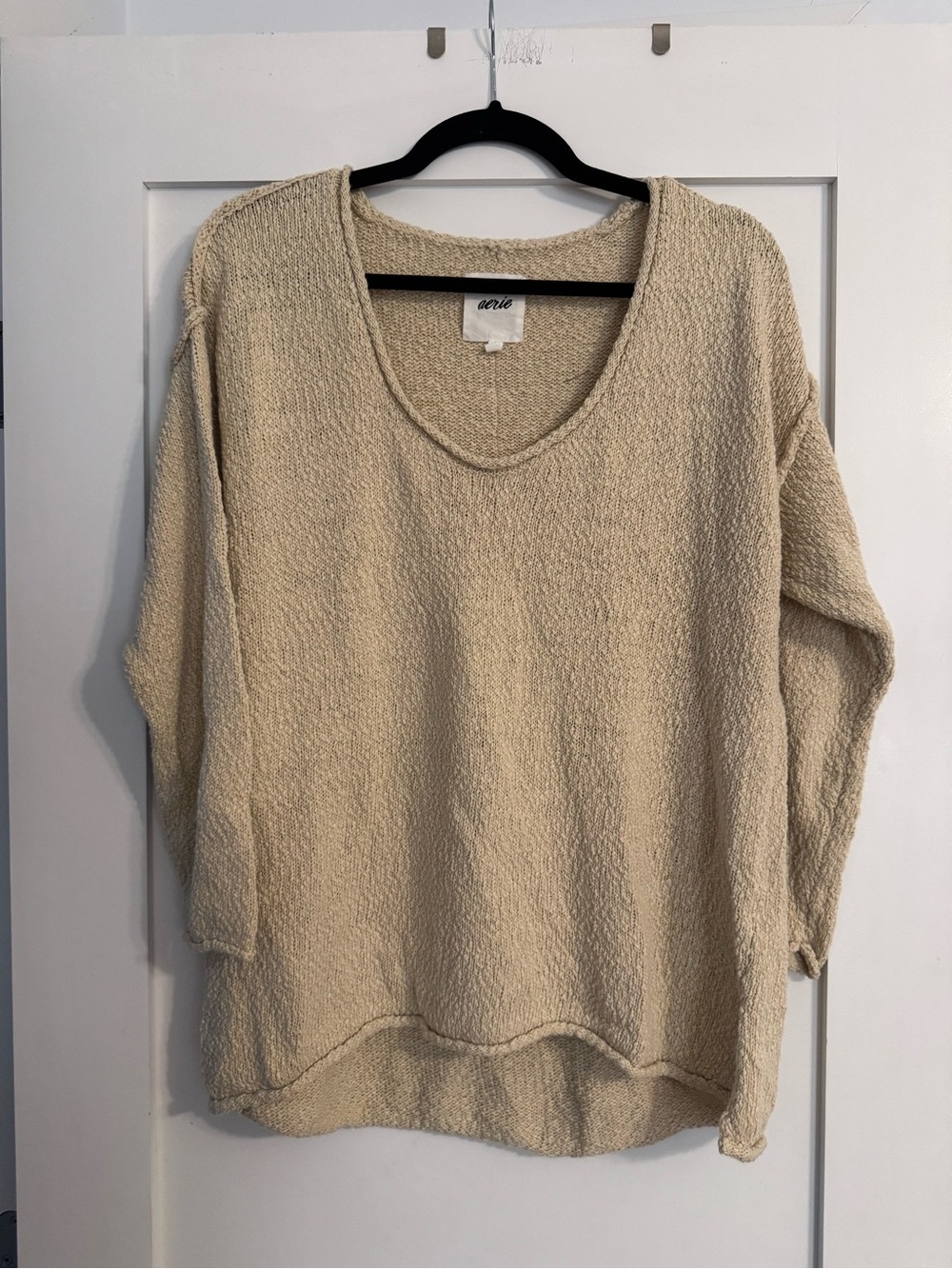 aerie Cream Scoop Neck Textured Sweater